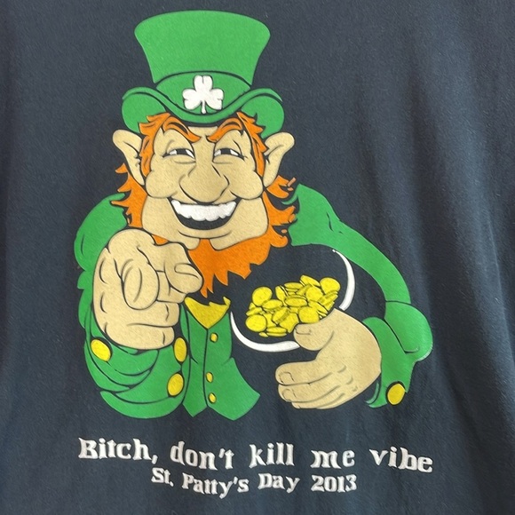 Unisex Retro 2013 Black St. Patty's Day Graphic T-Shirt Leprechaun XL *As Is* - Picture 3 of 7